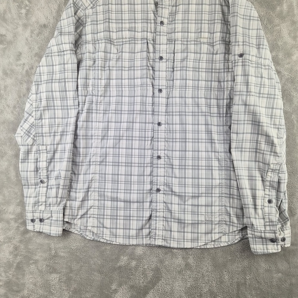 REI Mens Hiking Shirt Medium Gray Plaid Stretch Long Sleeve Roll Tab Outdoor - Picture 3 of 12